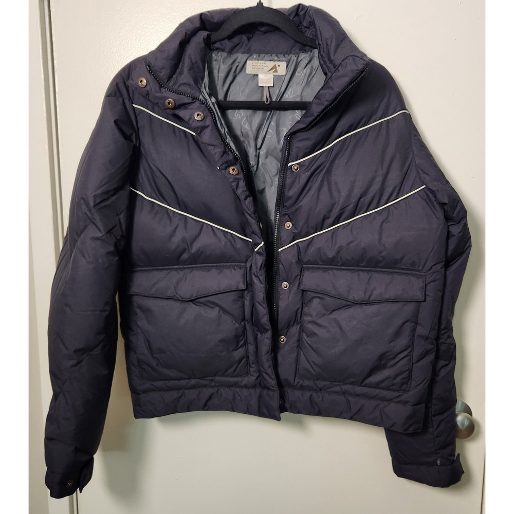Eastern Mountain Sports Cocoa Goose Down Puffer Coat Medium Navy Blue Patch Logo